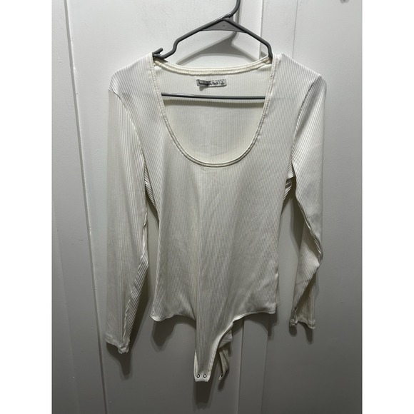 Abercrombie‎ & Fitch White Long Sleeve Bodysuit Size Large Ribbed Fairycore - Picture 1 of 9